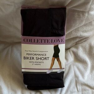 Collette Love Four-Way Stretch Performance Biker Short w/Pockets Black Sz Medium